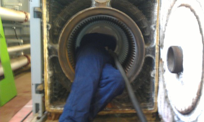 Servicing a large oil fired cast-iron boiler